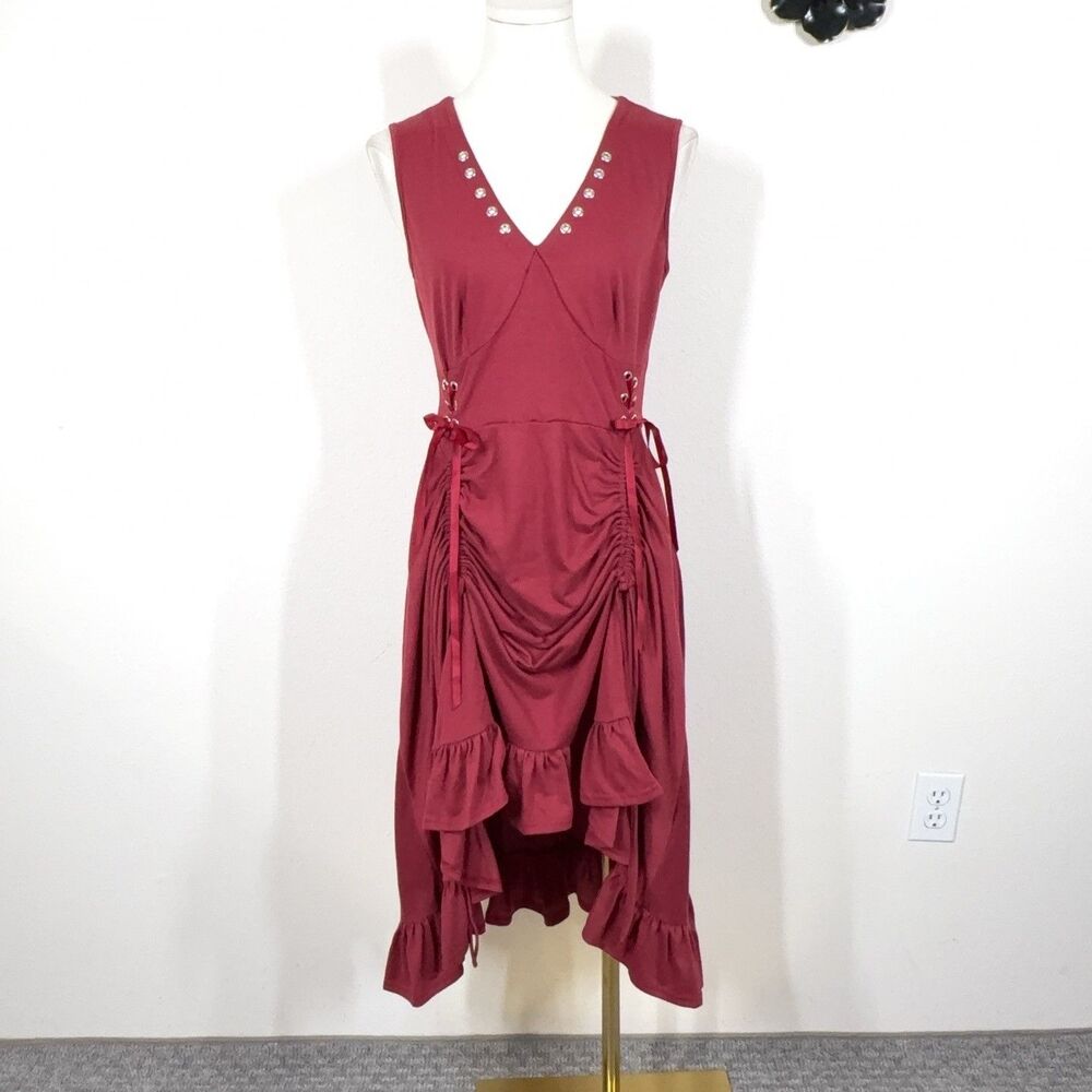 Scarlet Darkness Dress Womens Small Red Hi Low Ruched Ruffle Gothic Steampunk
